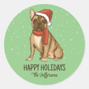 French Bulldog Christmas Dog Snowy Winter Holiday Classic Round Sticker