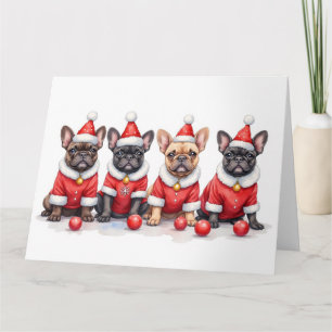 French Bulldog Christmas Dress Santa Hat Card