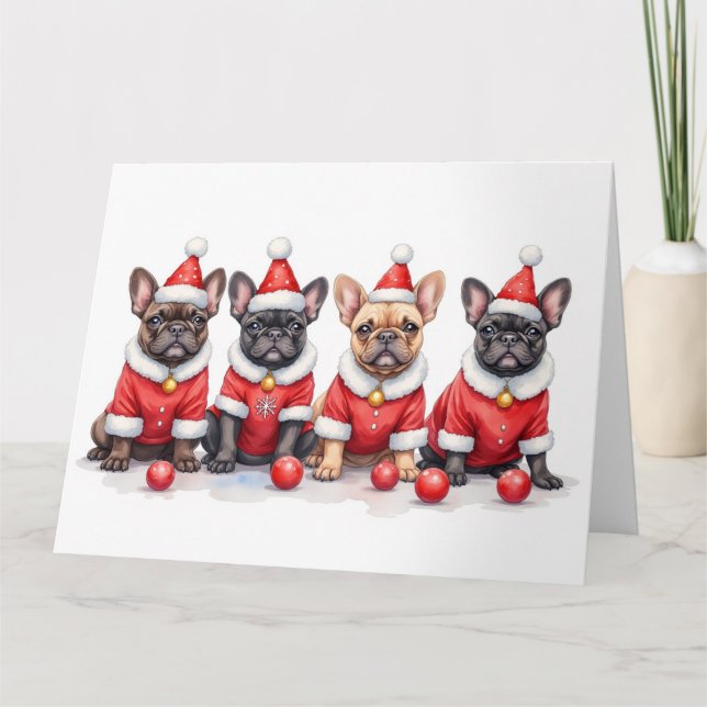 French Bulldog Christmas Dress Santa Hat Card (Front)