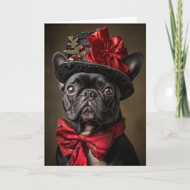 French Bulldog Christmas Elegant Victorian Dog Holiday Card (Front)