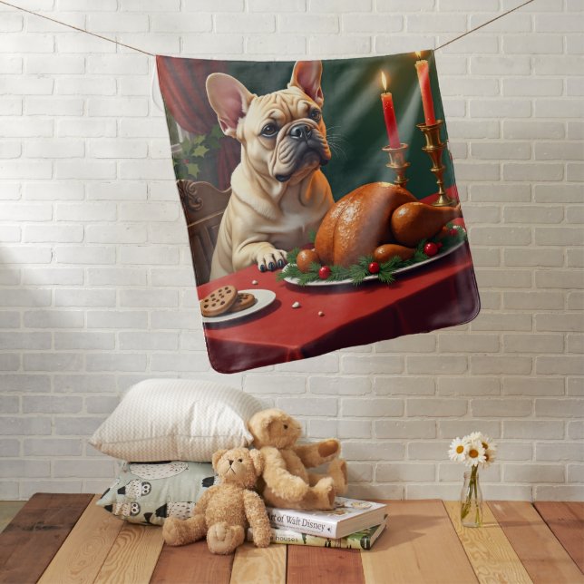 French Bulldog Christmas Eve Feast Painting Baby Blanket (In Situ)