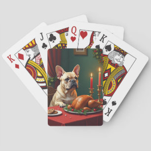 French Bulldog Christmas Eve Feast Painting Poker Cards