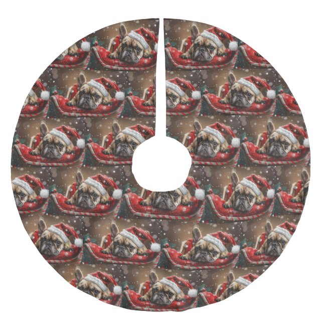 French Bulldog Christmas Festive  Brushed Polyester Tree Skirt (Front)