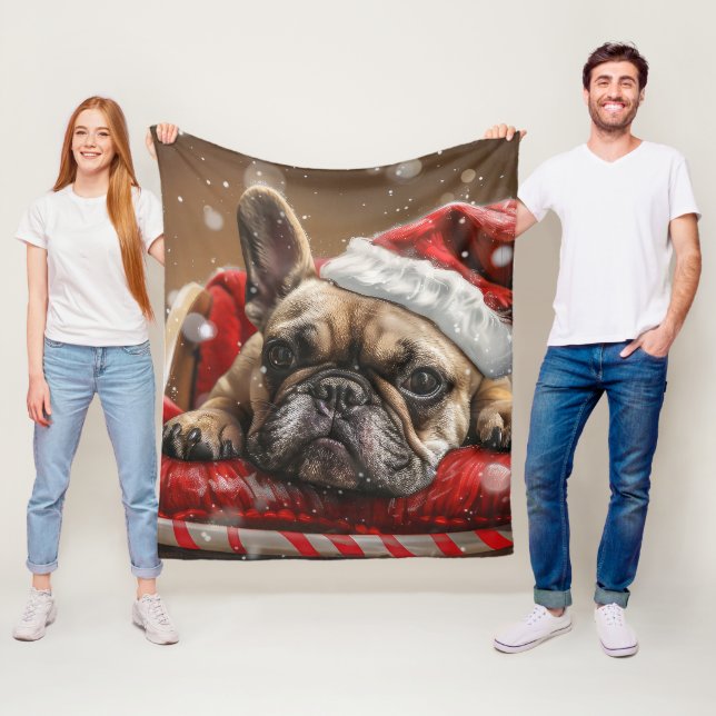 French Bulldog Christmas Festive  Fleece Blanket (In Situ)