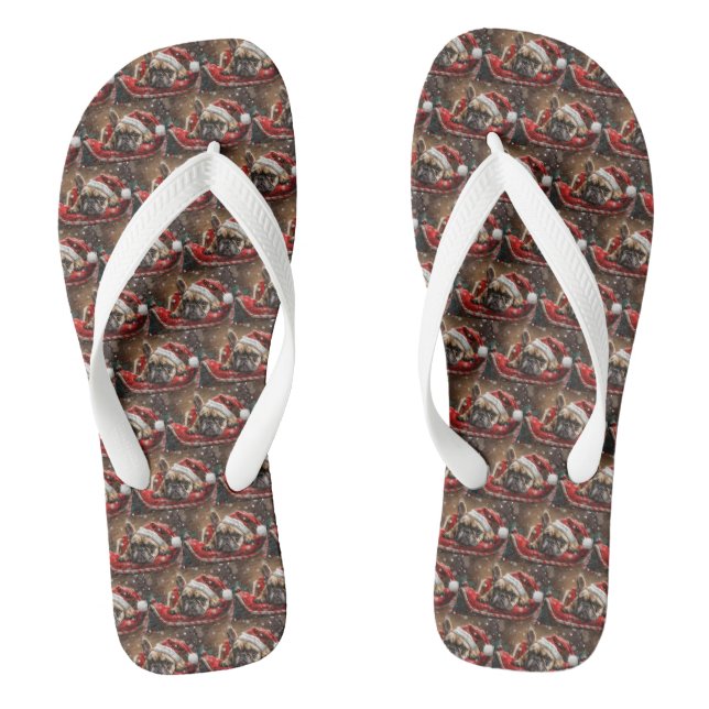 French Bulldog Christmas Festive  Flip Flops (Footbed)