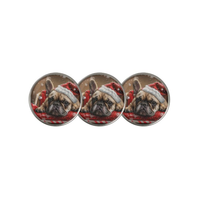 French Bulldog Christmas Festive  Golf Ball Marker (3 Up)