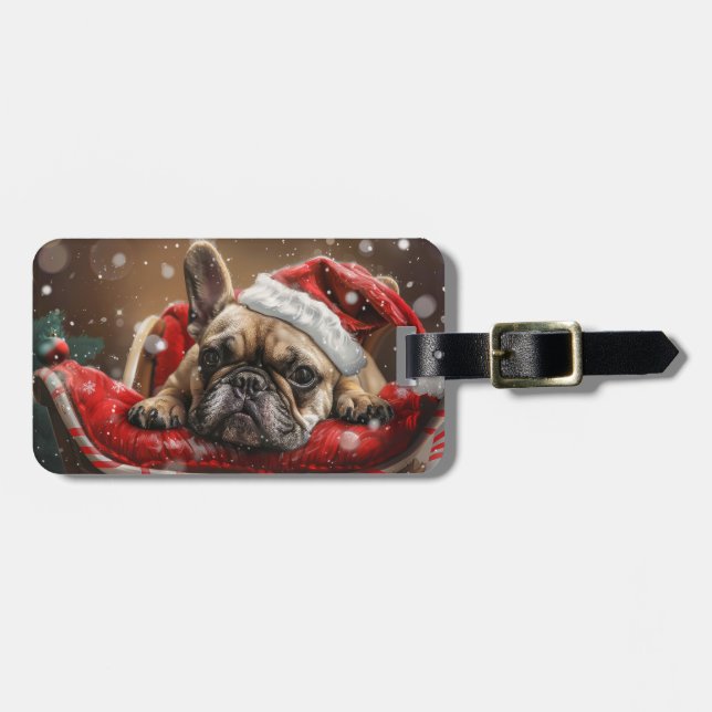 French Bulldog Christmas Festive  Luggage Tag (Front Horizontal)