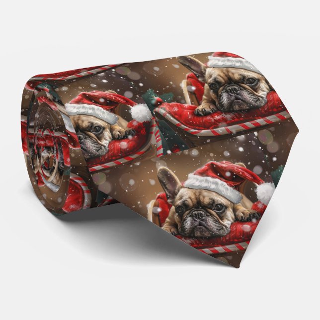 French Bulldog Christmas Festive  Neck Tie (Rolled)