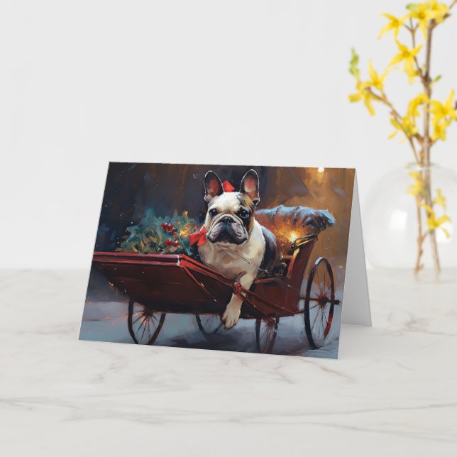 French Bulldog Christmas Festive Season Card (Yellow Flower)