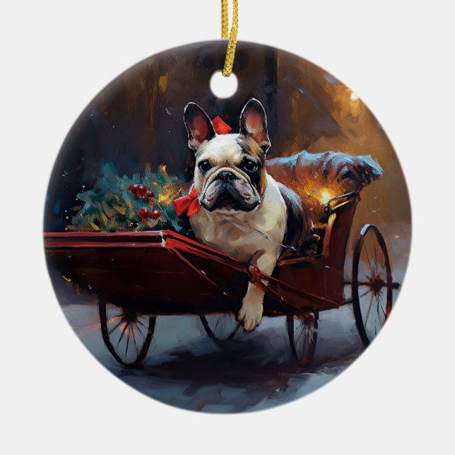 French Bulldog Christmas Festive Season Ceramic Ornament (Front)