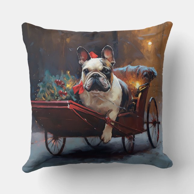 French Bulldog Christmas Festive Season Throw Pillow (Back)