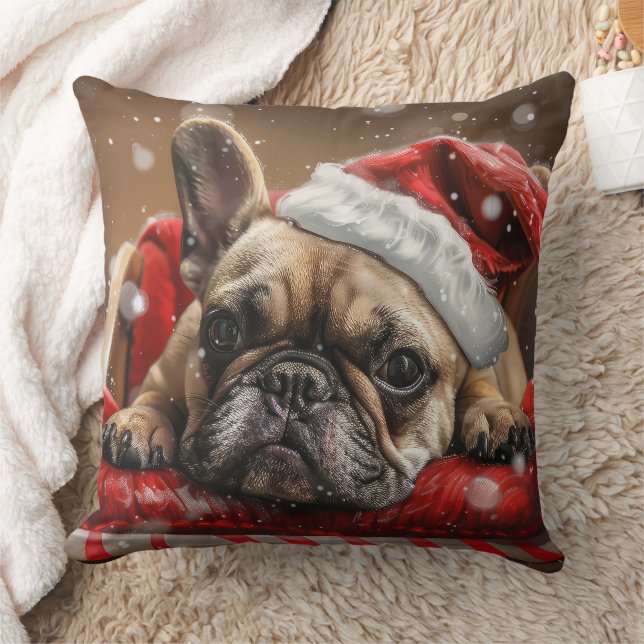 French Bulldog Christmas Festive  Throw Pillow (Blanket)