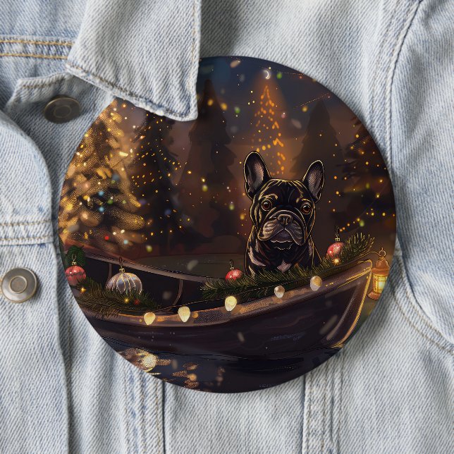 French Bulldog Christmas Festive Voyage Button (In Situ)