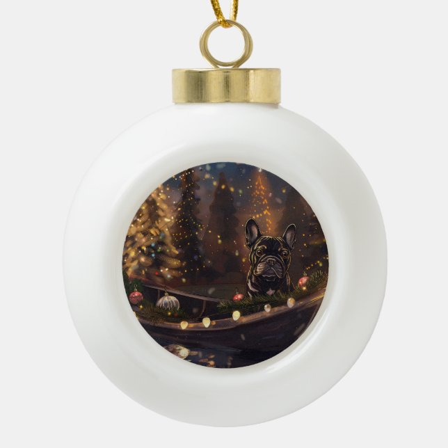 French Bulldog Christmas Festive Voyage Ceramic Ball Christmas Ornament (Front)