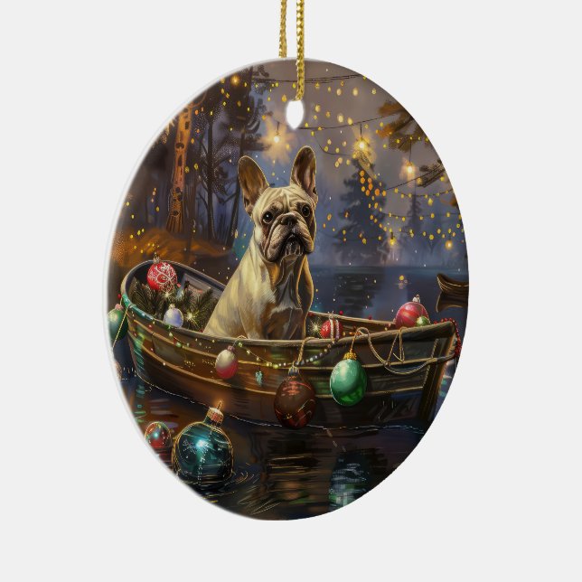 French Bulldog Christmas Festive Voyage  Ceramic Ornament (Right)