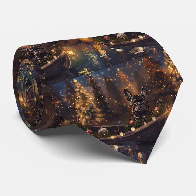 French Bulldog Christmas Festive Voyage Neck Tie (Rolled)