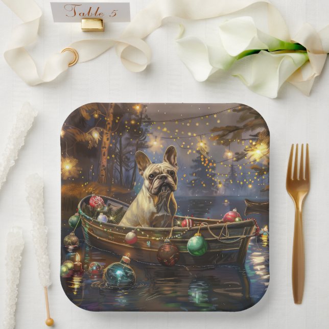 French Bulldog Christmas Festive Voyage  Paper Plates (Wedding)