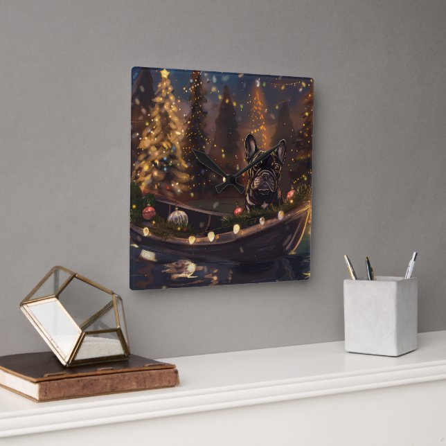 French Bulldog Christmas Festive Voyage Square Wall Clock (Office)