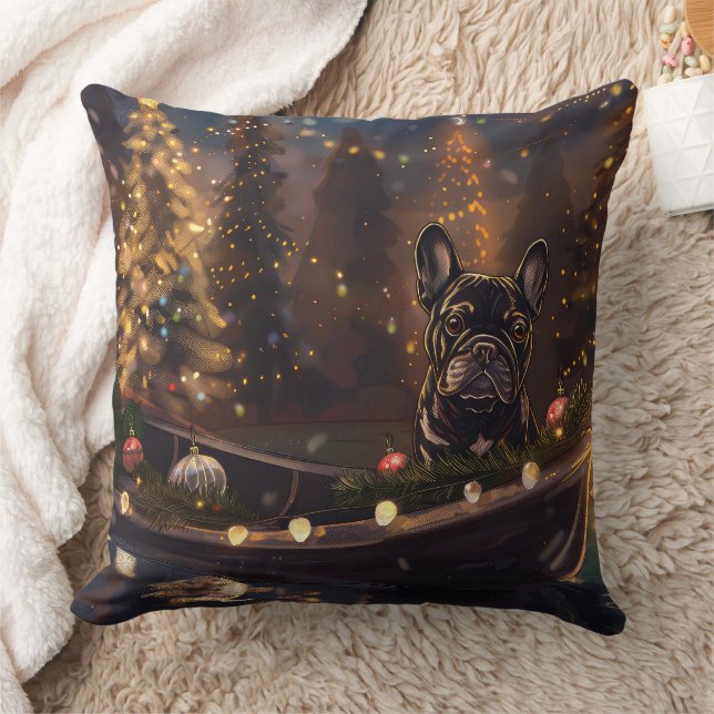French Bulldog Christmas Festive Voyage Throw Pillow (Blanket)