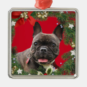 French Bulldog Christmas Holiday Metal Ornament