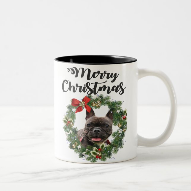 French Bulldog Christmas Holiday Two-Tone Coffee Mug (Right)