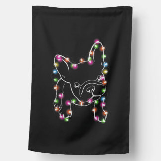 French Bulldog Christmas Light House Flag