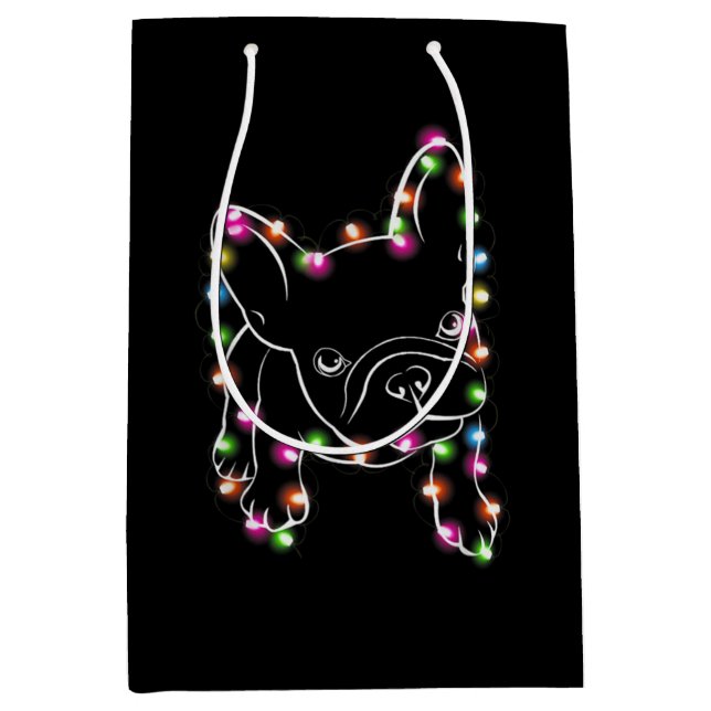 French Bulldog Christmas Light Medium Gift Bag (Front)
