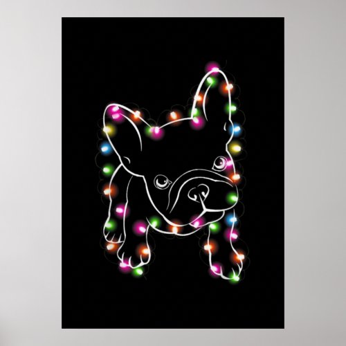 French Bulldog Christmas Light Poster