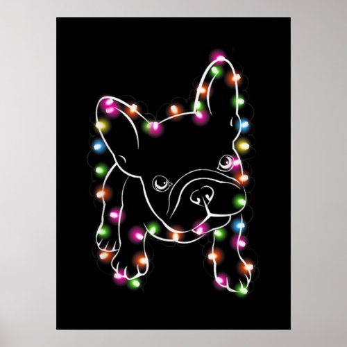French Bulldog Christmas Light Poster