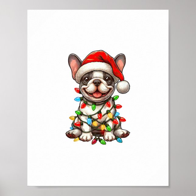 French Bulldog Christmas Lights Santa Hat Boys Gir Poster (Front)