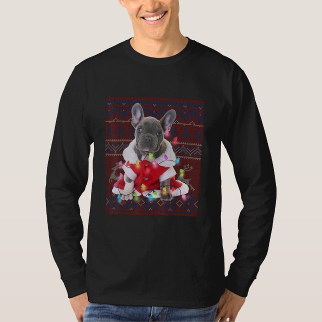 French Bulldog Christmas Lights Ugly Sweater Dog (Front)