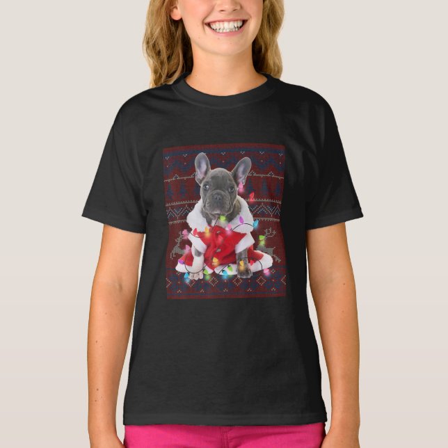 French Bulldog Christmas Lights Ugly Sweater Dog (Front)