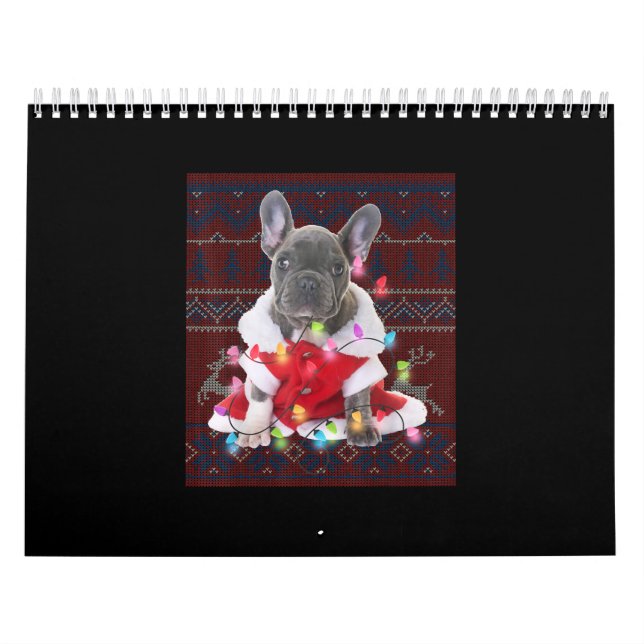 French Bulldog Christmas Lights Ugly Sweater Dog Calendar (Cover)