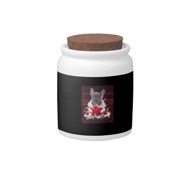 French Bulldog Christmas Lights Ugly Sweater Dog Candy Jar (Front)