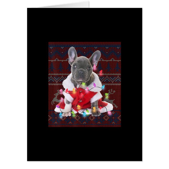 French Bulldog Christmas Lights Ugly Sweater Dog Card (Front)