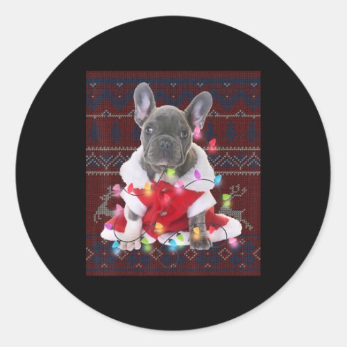 French Bulldog Christmas Lights Ugly Sweater Dog Classic Round Sticker