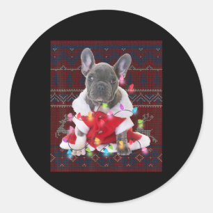 French Bulldog Christmas Lights Ugly Sweater Dog Classic Round Sticker
