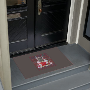 French Bulldog Christmas Lights Ugly Sweater Dog Doormat