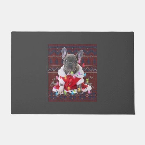French Bulldog Christmas Lights Ugly Sweater Dog Doormat