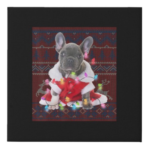 French Bulldog Christmas Lights Ugly Sweater Dog Faux Canvas Print