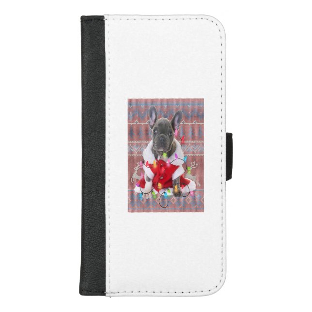 French Bulldog Christmas Lights Ugly Sweater Dog iPhone Wallet Case (Front)