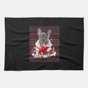 French Bulldog Christmas Lights Ugly Sweater Dog Kitchen Towel
