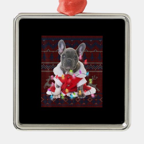 French Bulldog Christmas Lights Ugly Sweater Dog Metal Ornament