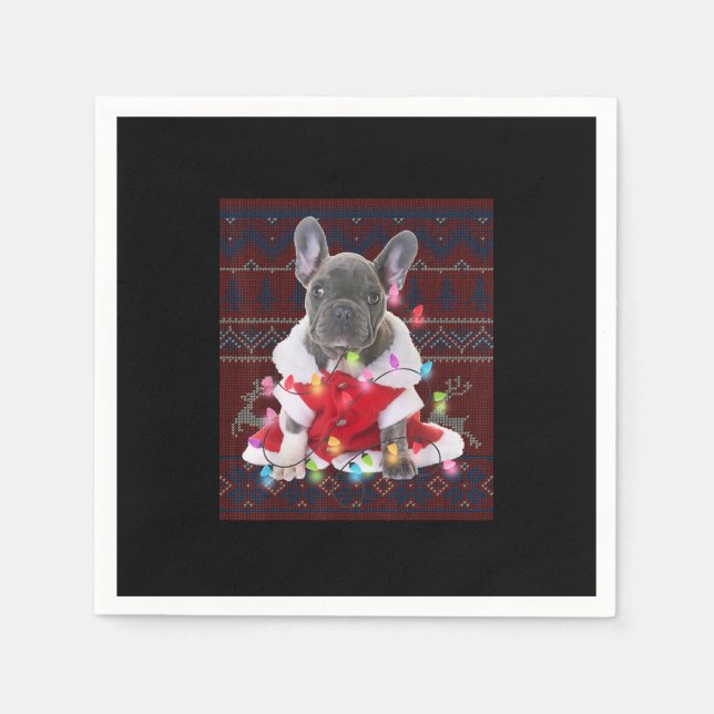 French Bulldog Christmas Lights Ugly Sweater Dog Napkins (Front)
