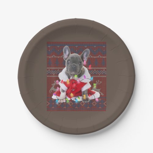 French Bulldog Christmas Lights Ugly Sweater Dog Paper Plates