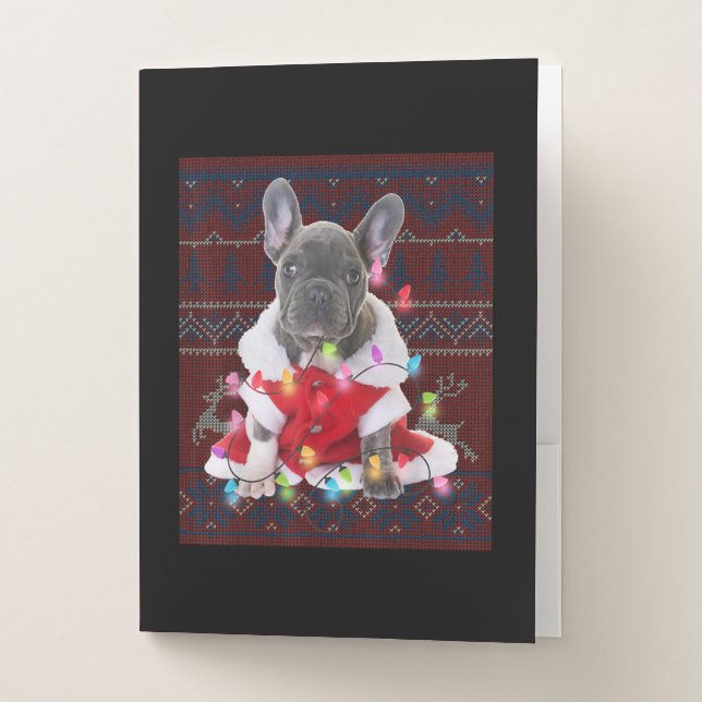 French Bulldog Christmas Lights Ugly Sweater Dog Pocket Folder (Front)