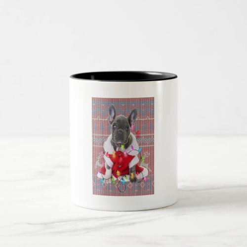 French Bulldog Christmas Lights Ugly Sweater Dog Two_Tone Coffee Mug