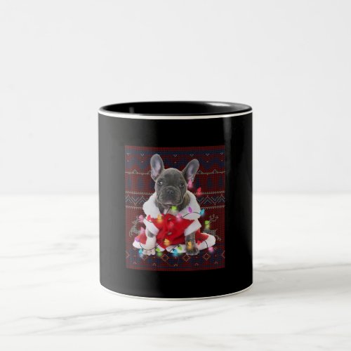 French Bulldog Christmas Lights Ugly Sweater Dog Two_Tone Coffee Mug