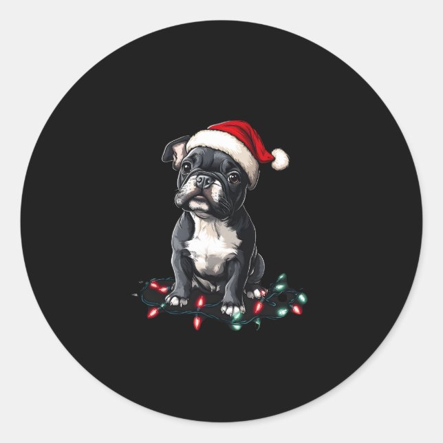 French Bulldog Christmas Lights Xmas Dogs Gifts Me Classic Round Sticker (Front)