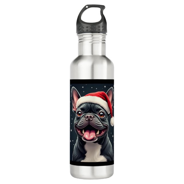 French Bulldog Christmas Long Sleeve T-Shirt Stainless Steel Water Bottle (Front)